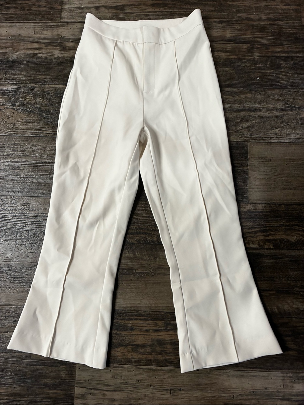 Women's Cream Flared Front-Seam Pants